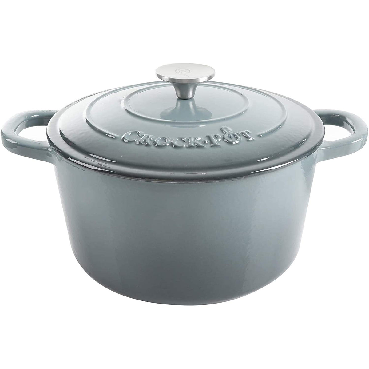 Crock-Pot front view of slate gray Dutch oven showing classic design and capacity benefits