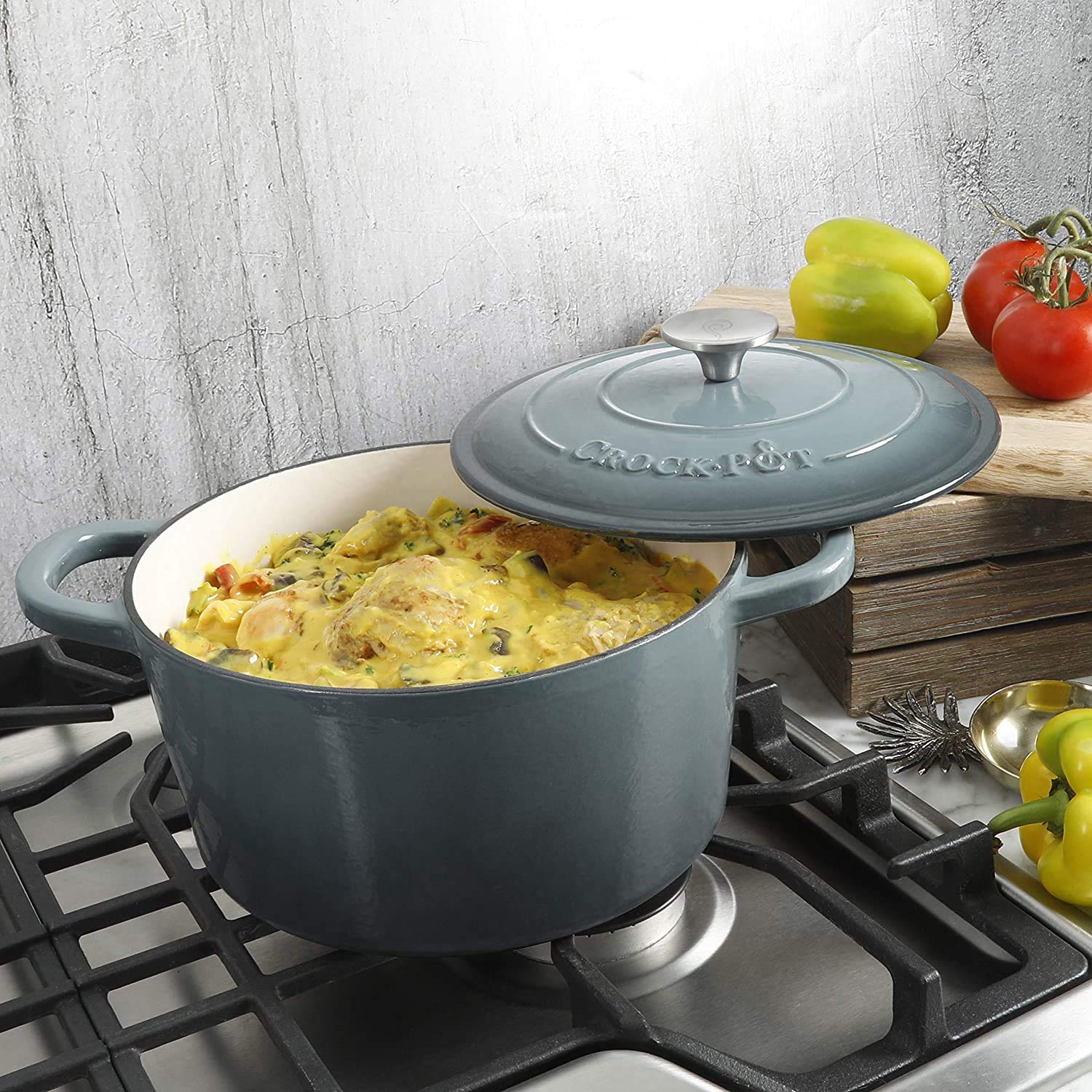 Crock-Pot next-to-objects size comparison highlighting the 7-quart family-serving capacity