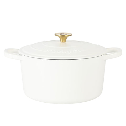 Crock-Pot front view matte linen white showing elegant finish and serving benefit