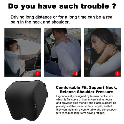 Crofy pillow installed on car seat showing stable support while driving