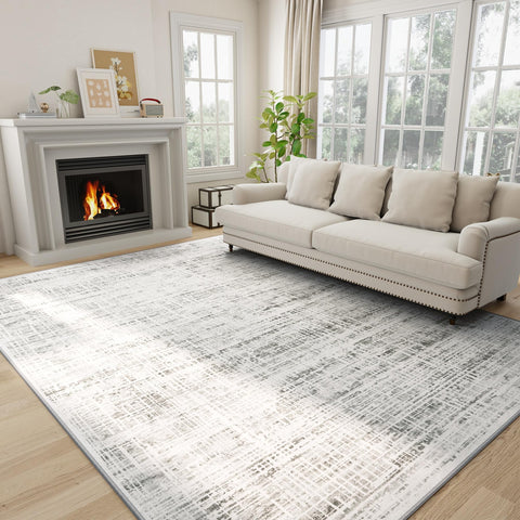 Crority front view showing full 6x9 rug and modern abstract appeal for stylish rooms