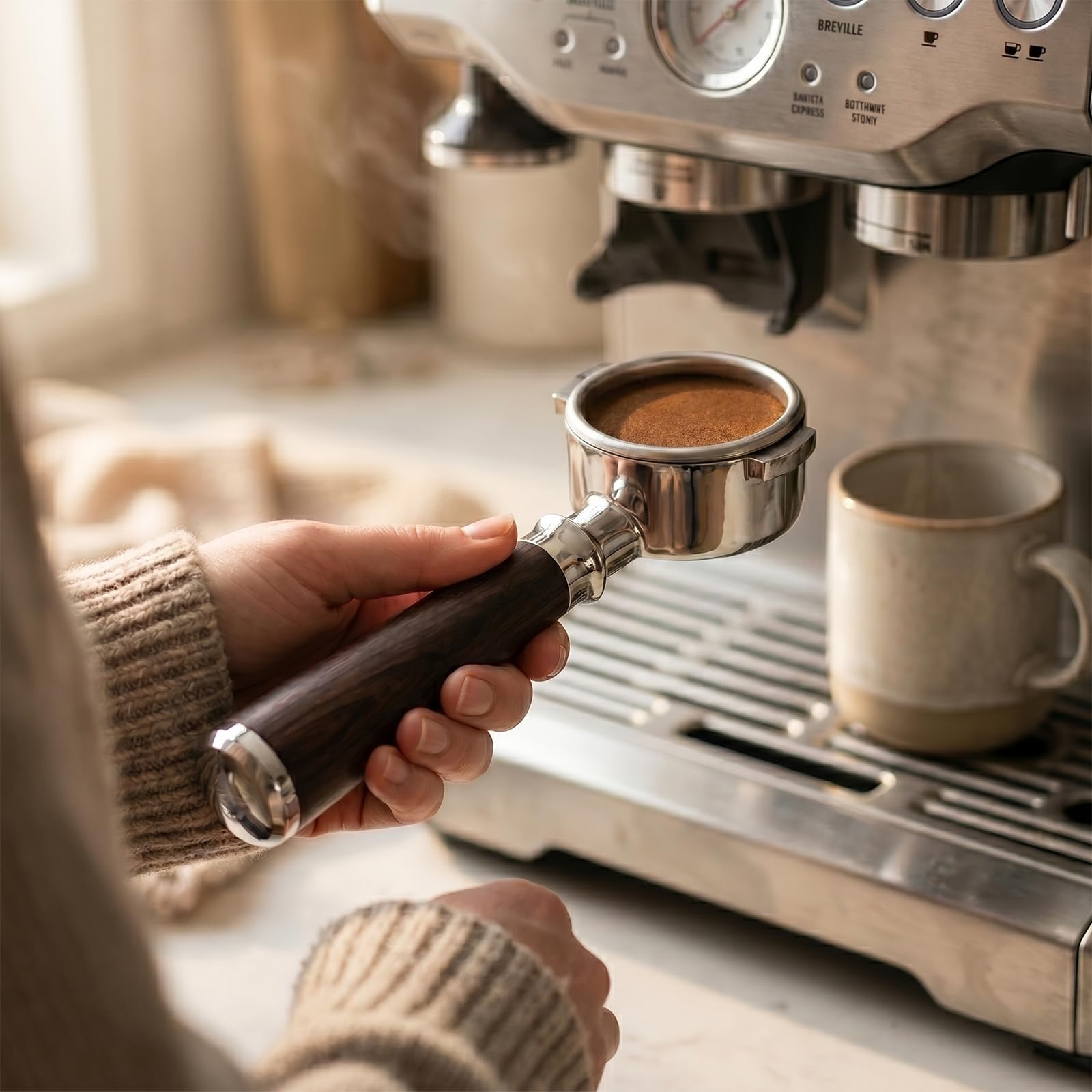CrossCreek fitted into Breville machine three-ear group for compatibility verification