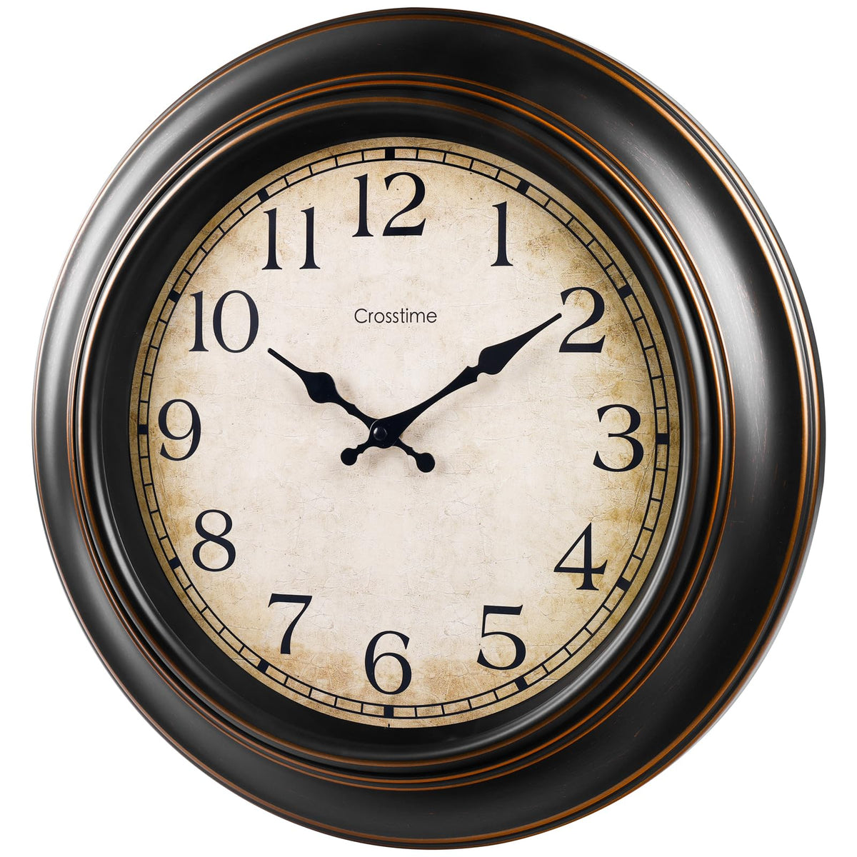 Crosstime front view bronze clock showing bold numerals for clear readability