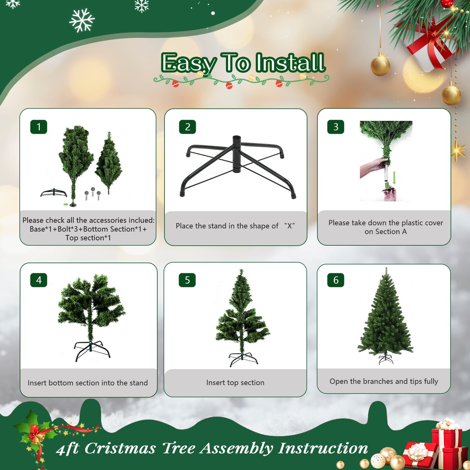 CRSTAFU 4ft tree next to gifts showing scale and space-saving size