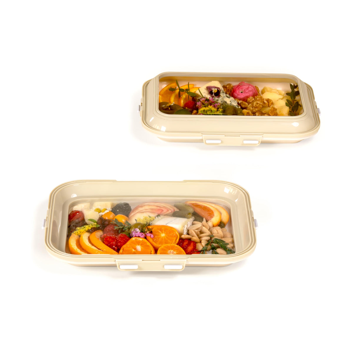 Crudités rectangle tray front view in Cream White showing sleek design and portability