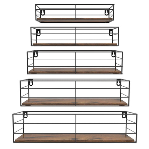 CRUGLA front view of five floating shelves showing neat storage benefit