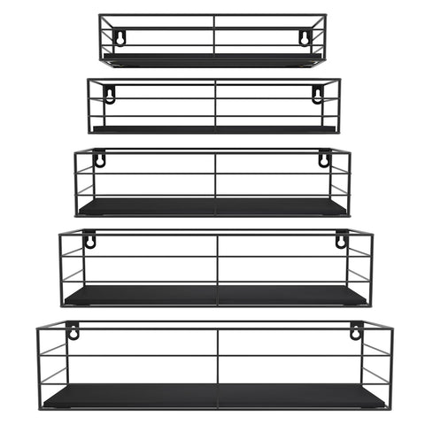 CRUGLA front view showing five black floating shelves and clean modern look