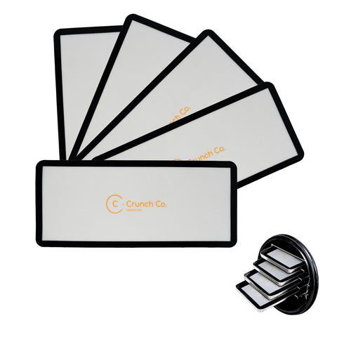 Crunch Co. front view of medium silicone mat set showing packaging and fit benefit