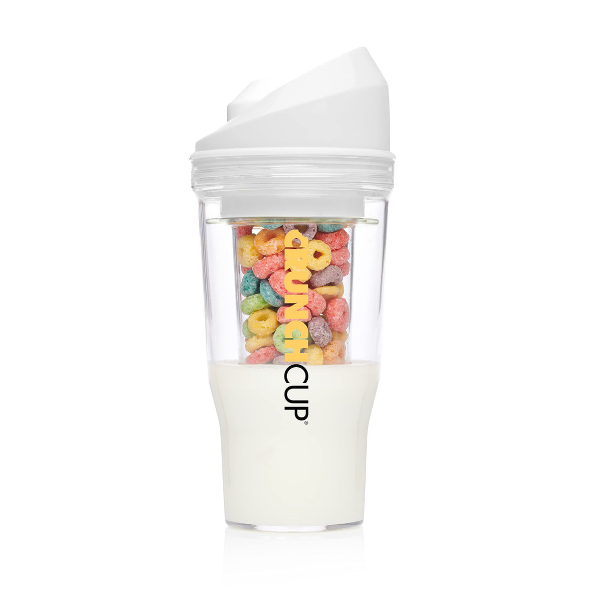CRUNCHCUP front view in white showing compact travel-ready design