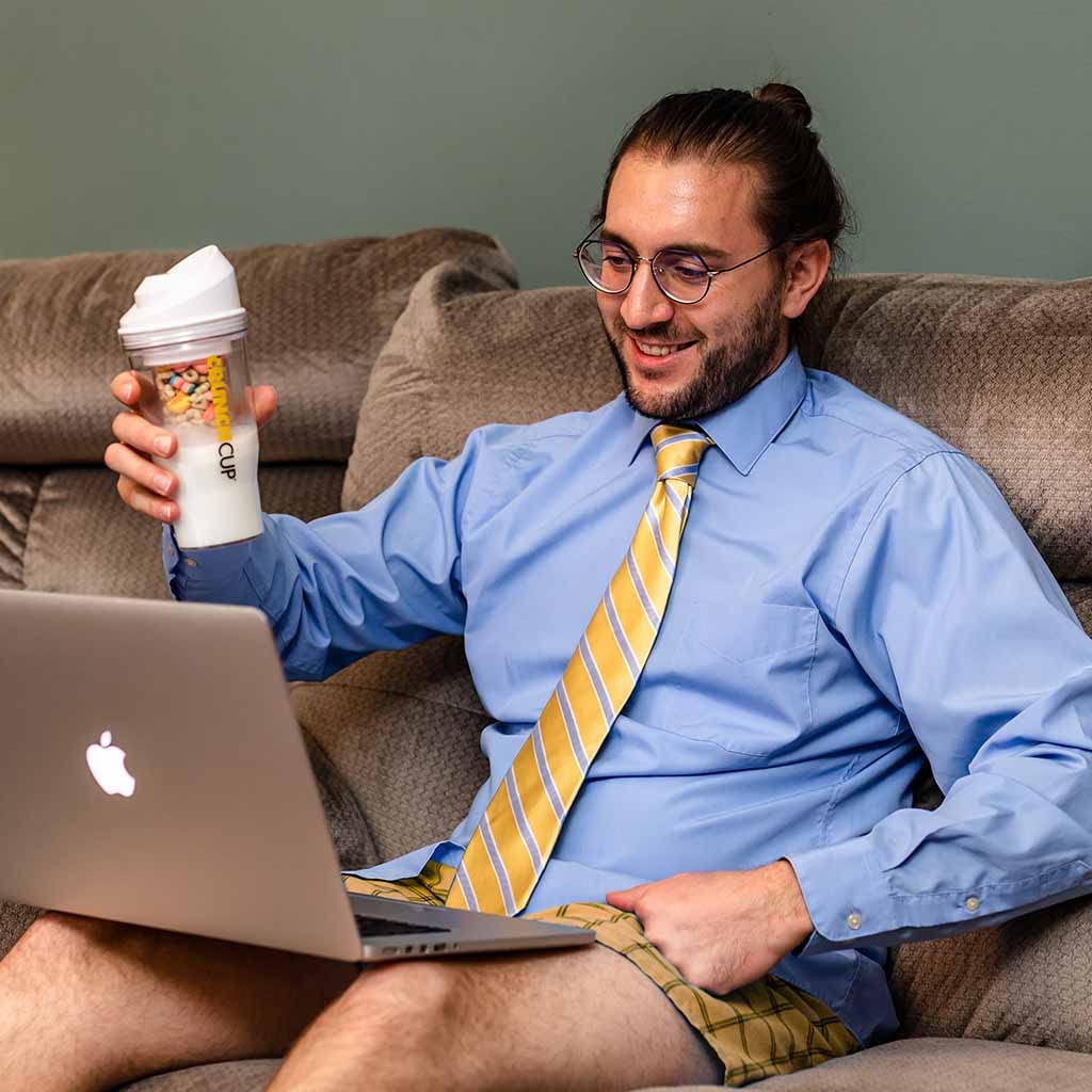CRUNCHCUP used by commuter showing quick, mess-free breakfast