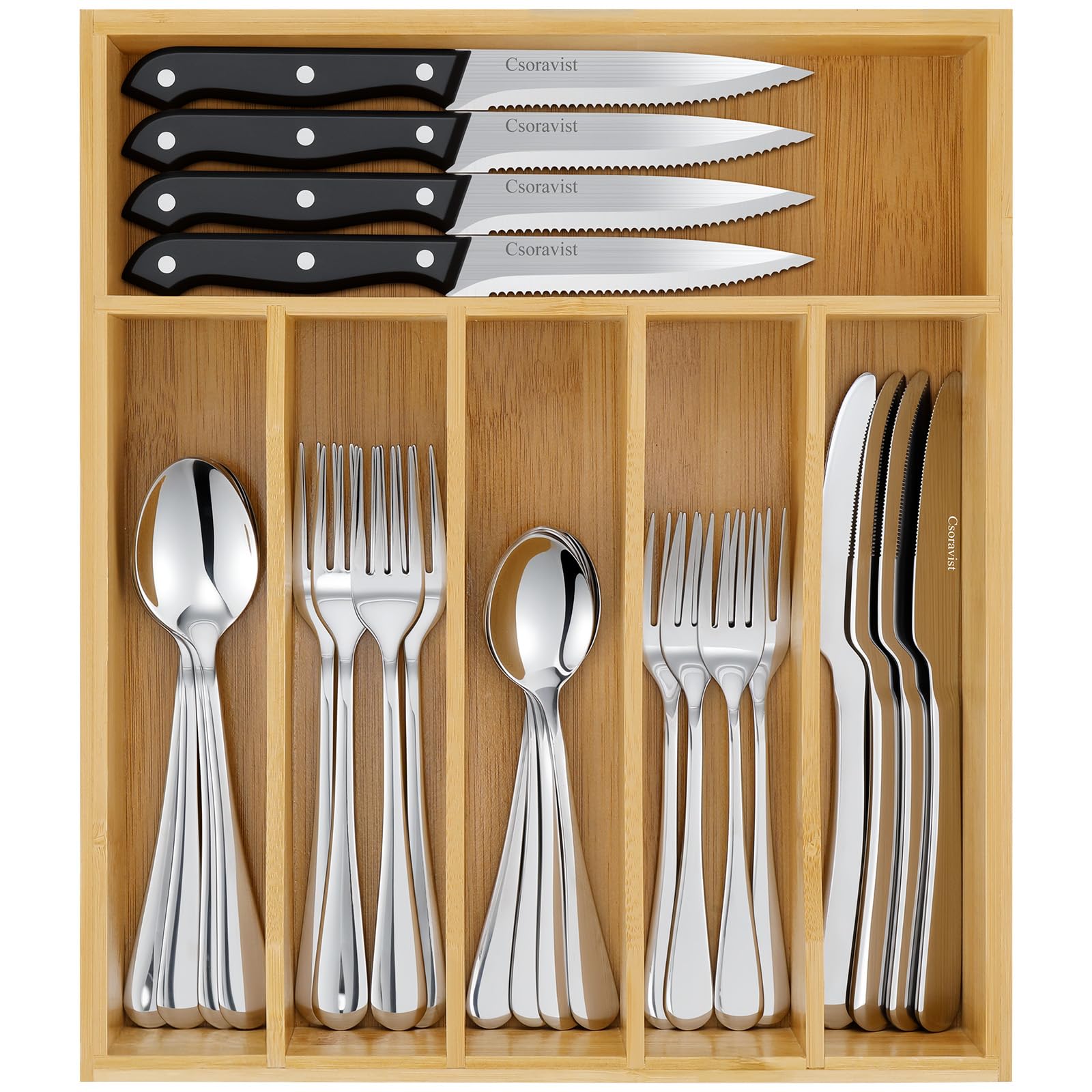 Csoravist flatware front view showing complete set and elegant finish