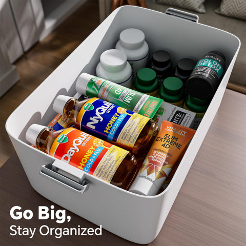 CTIME on bathroom counter staged for daily routines and clutter-free storage