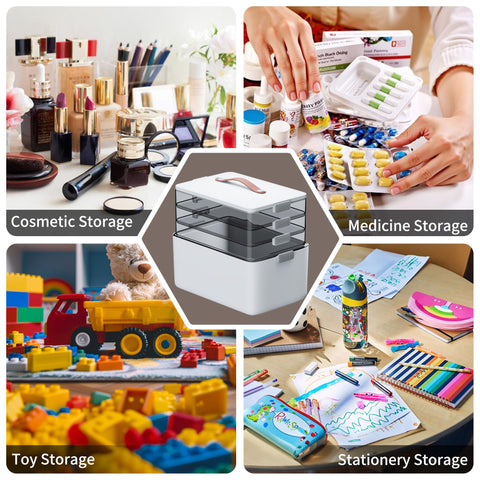 CTIME on bathroom counter organizing toiletries and medicine