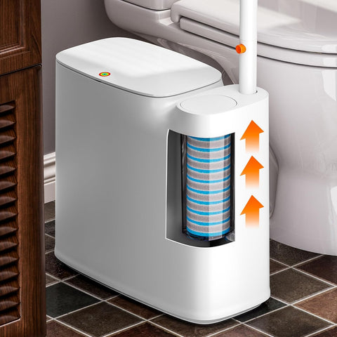 CTIME toilet brush in use cleaning rim, reaches narrow gaps easily