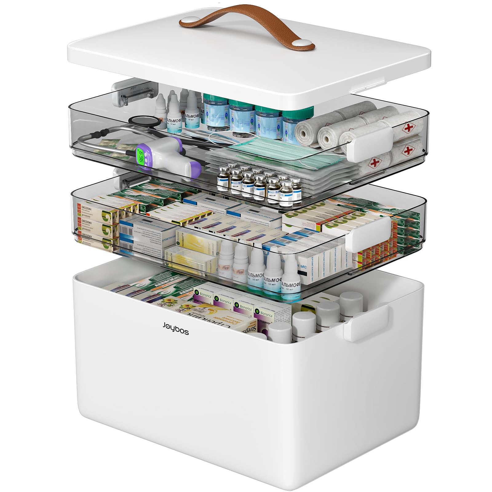 CTIME front view of 3-tier medicine organizer showing compact design and neat storage