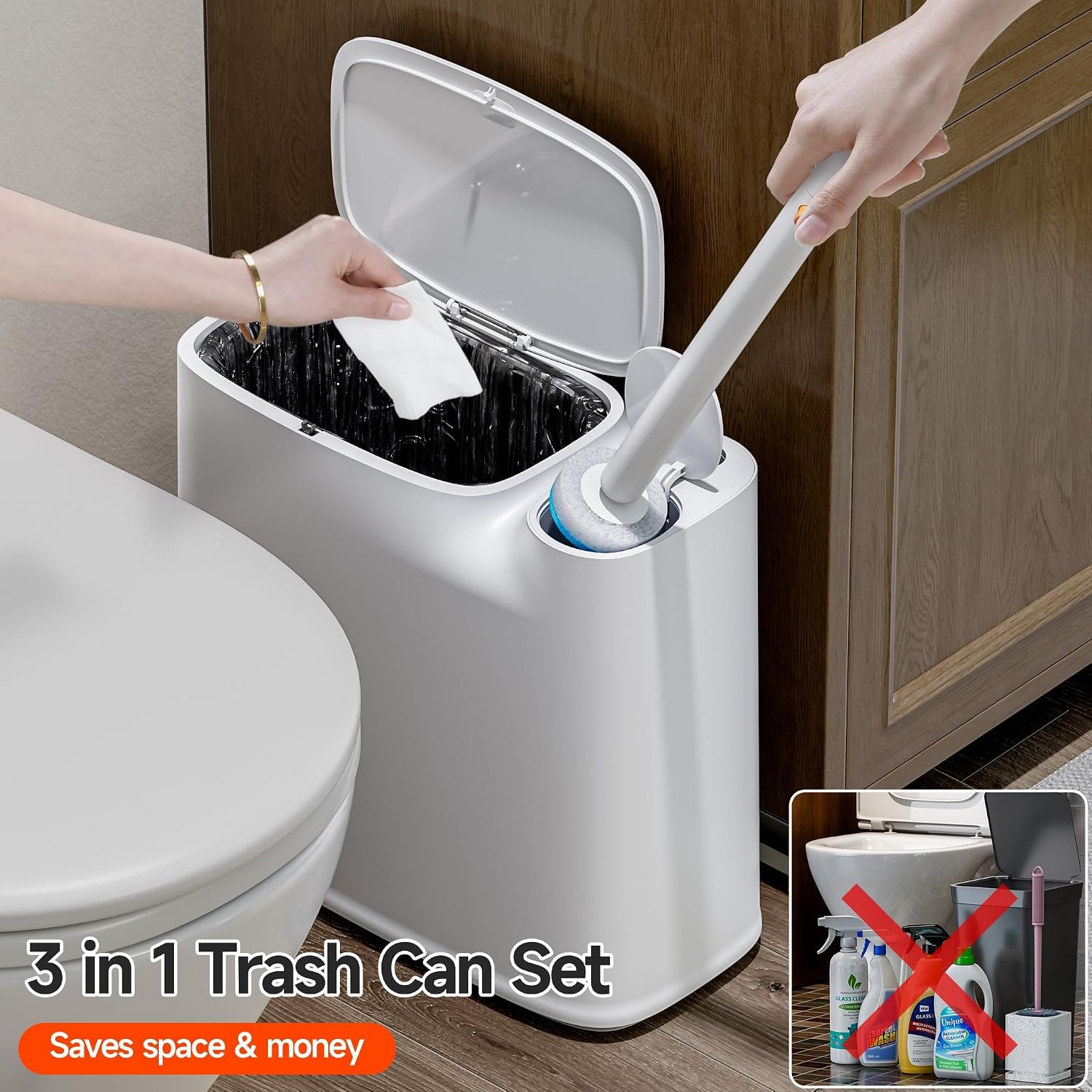 CTIME close-up of pop-up lid button, offers quick hands-free access