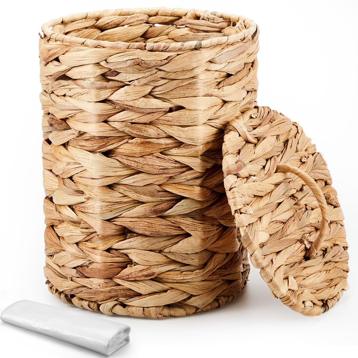 Ctosree front view boho wicker trash can adds natural decor