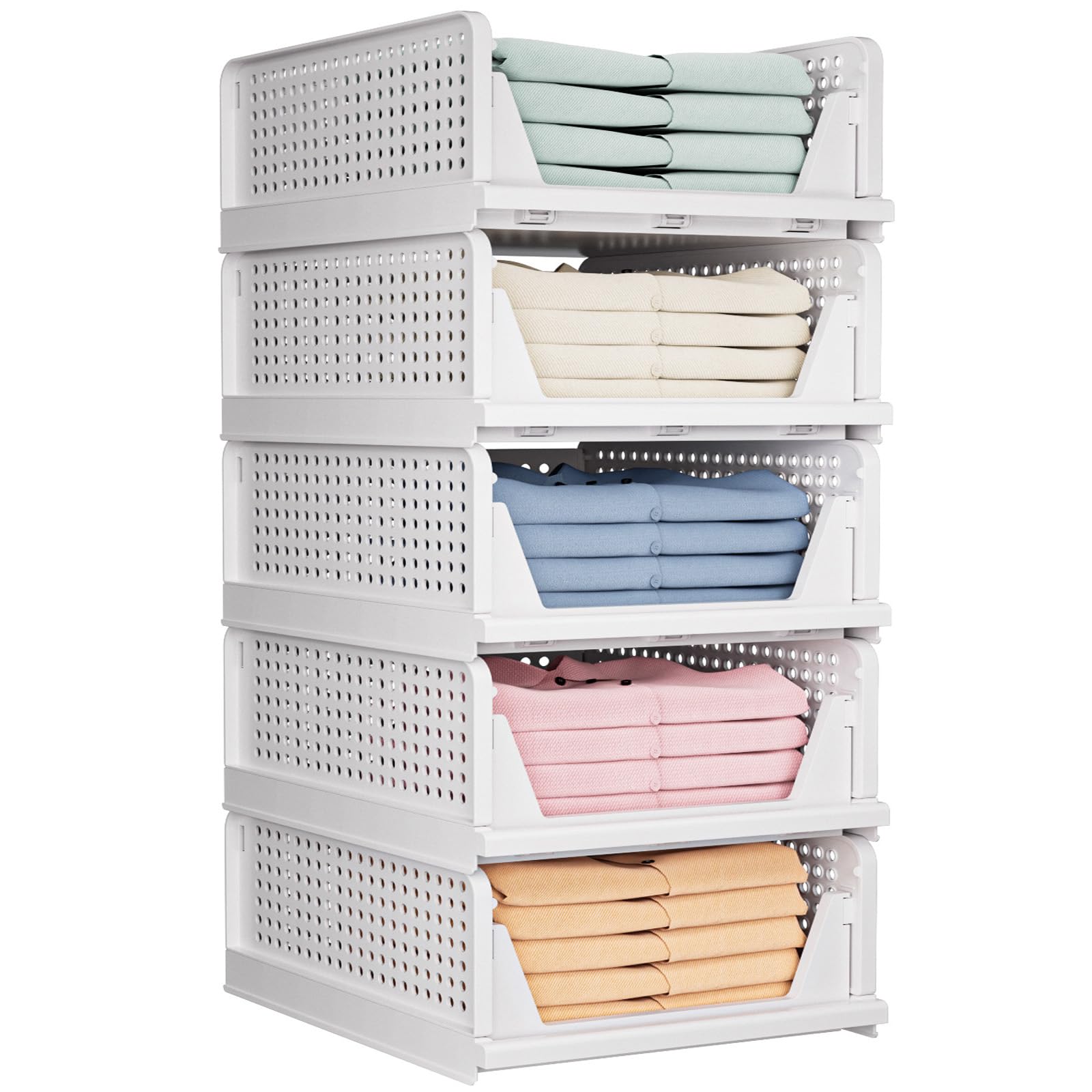 CTSNSLH front view of five white folding boxes showing neat stackability and organization