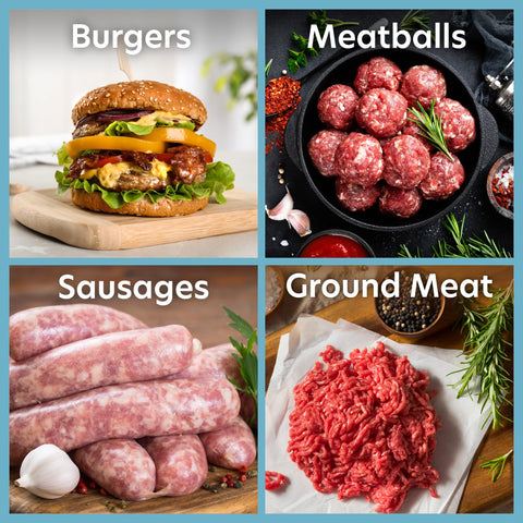 CucinaPro grinder in use making fresh burger meat for tastier home cooking