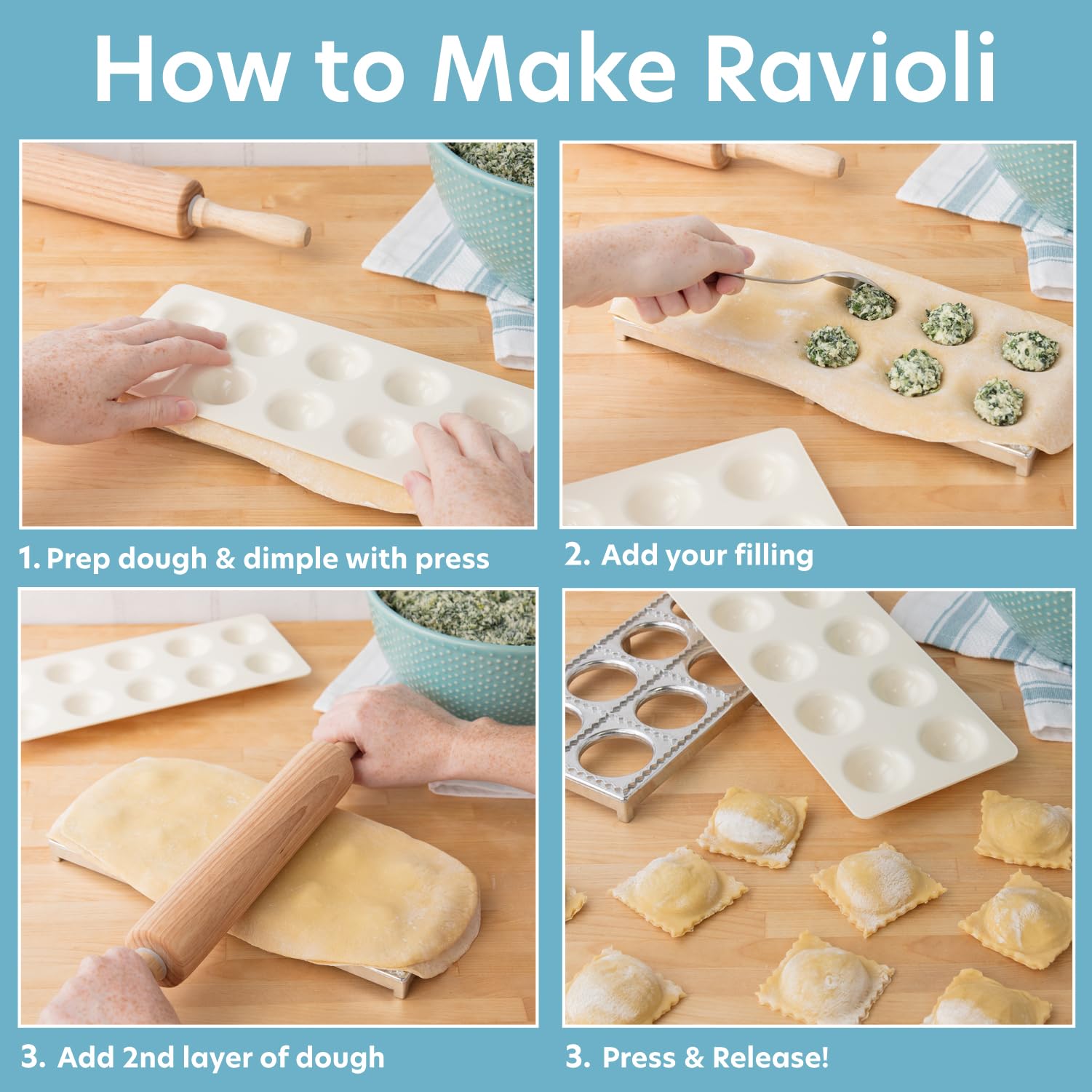 CucinaPro detail of sealed ravioli demonstrating neat edges and reliable seal