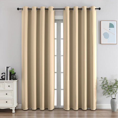 CUCRAF front view of two light beige panels showing neat hang and modern look