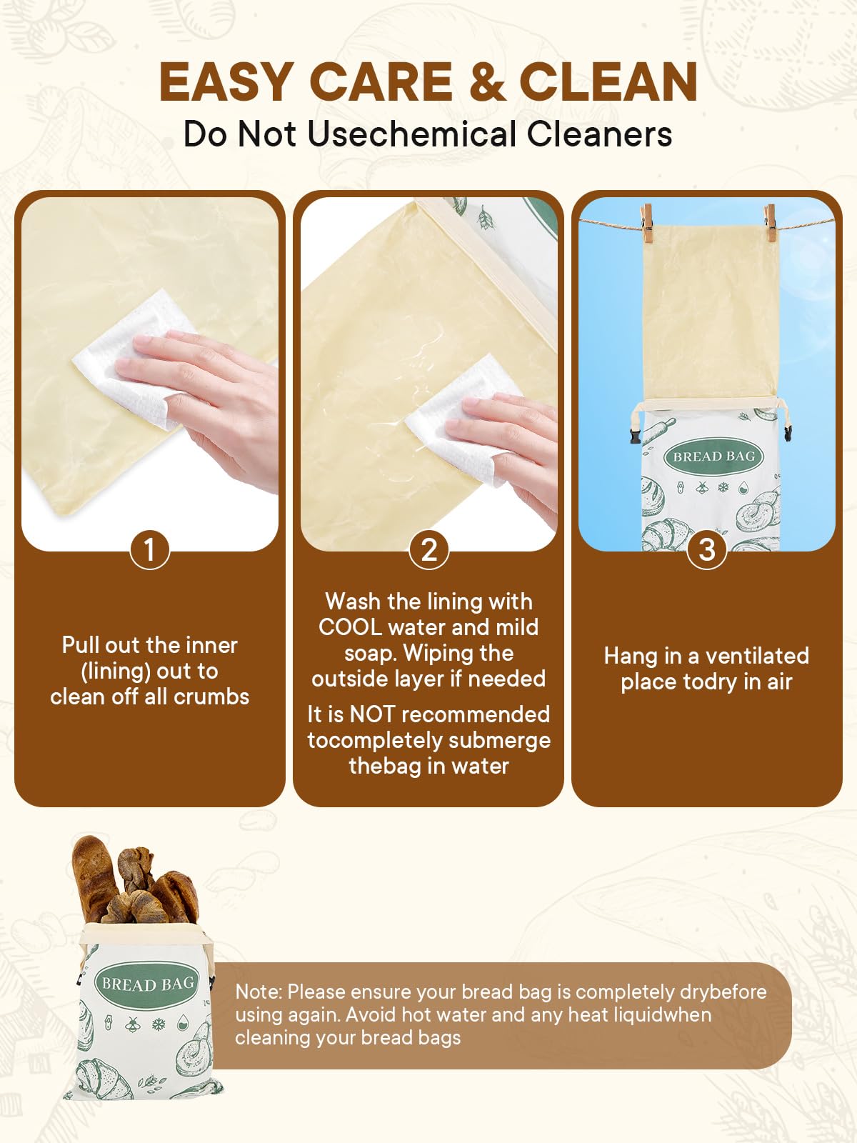 CUIJIALAHA folded bread bags compact for easy kitchen storage