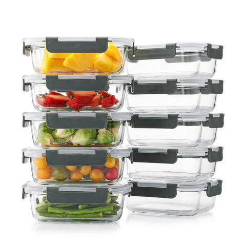 Cuiselect front packaging showing ten 22 oz containers and gray lids for organized meal prep