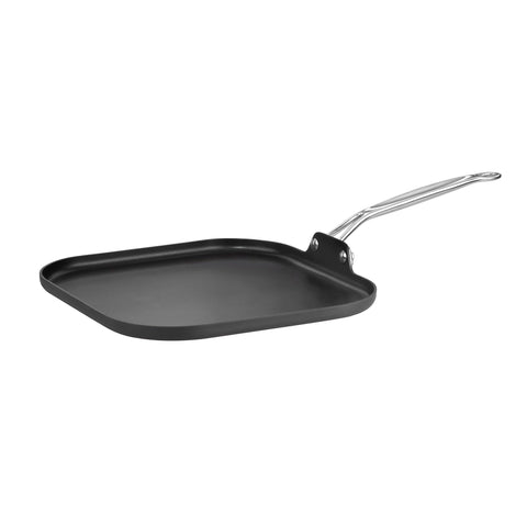 Cuisinart 11-inch square griddle front view shows slim profile and handle, for efficient cooking