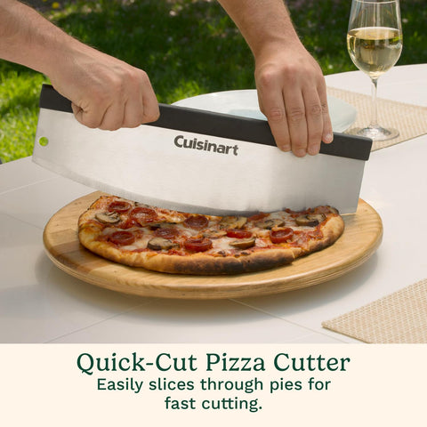 Cuisinart stainless steel pizza cutter close-up for fast clean slices