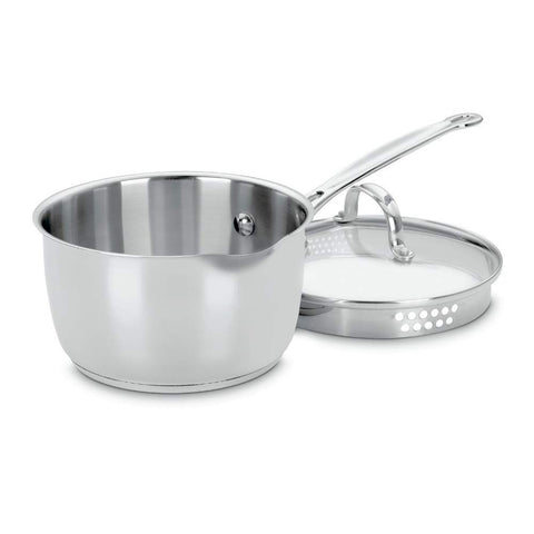 Cuisinart 2-quart saucepan front view showing sleek finish and balanced handles for ease