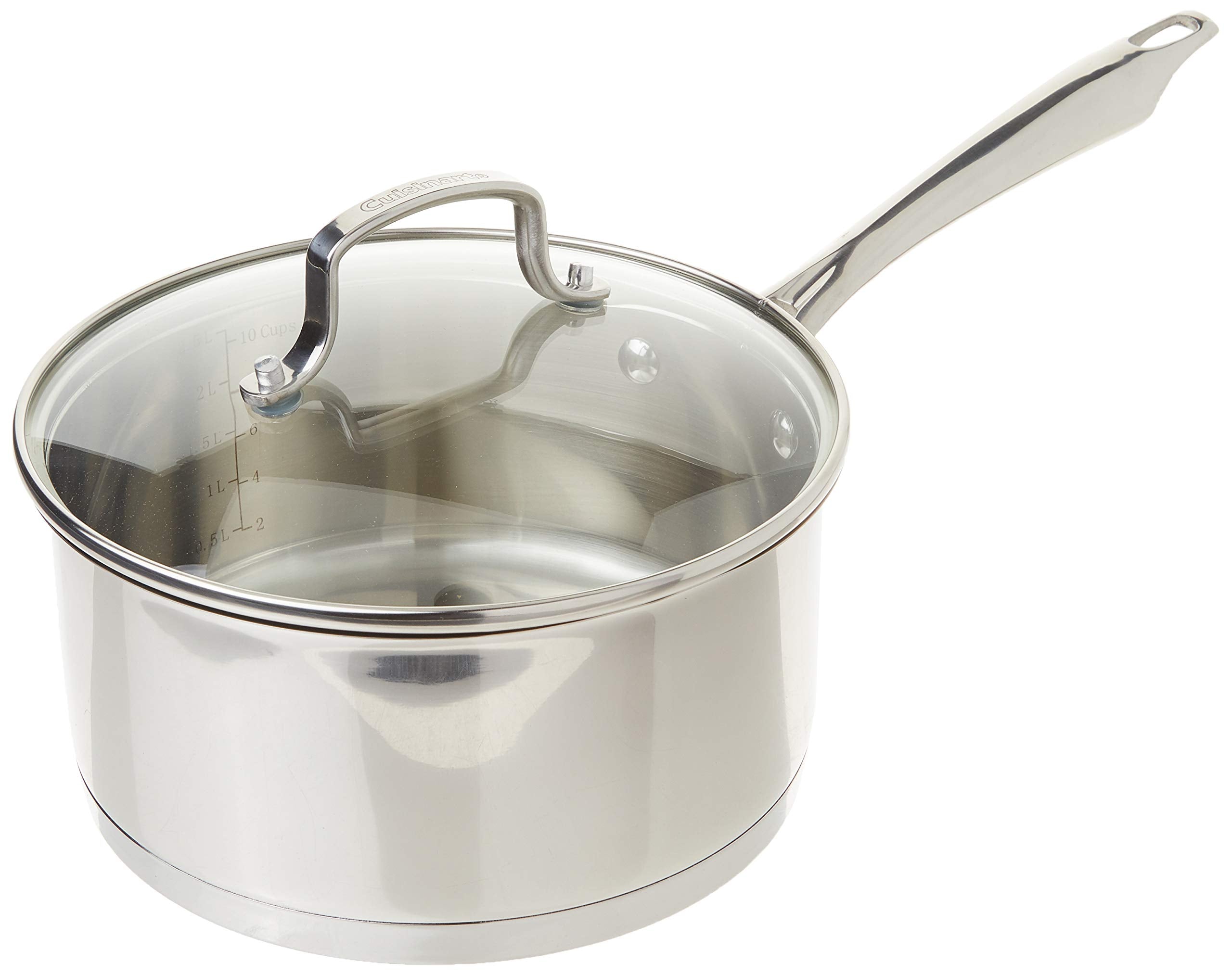 Cuisinart 3‑quart saucepan front view showing polished stainless and lid for professional results