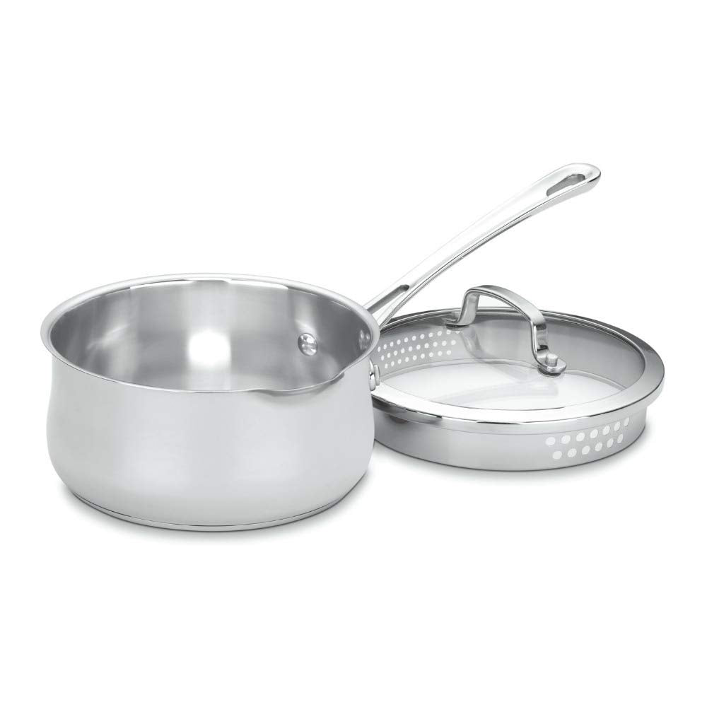 Cuisinart 419-18P front view showing polished stainless and size, highlights even heating