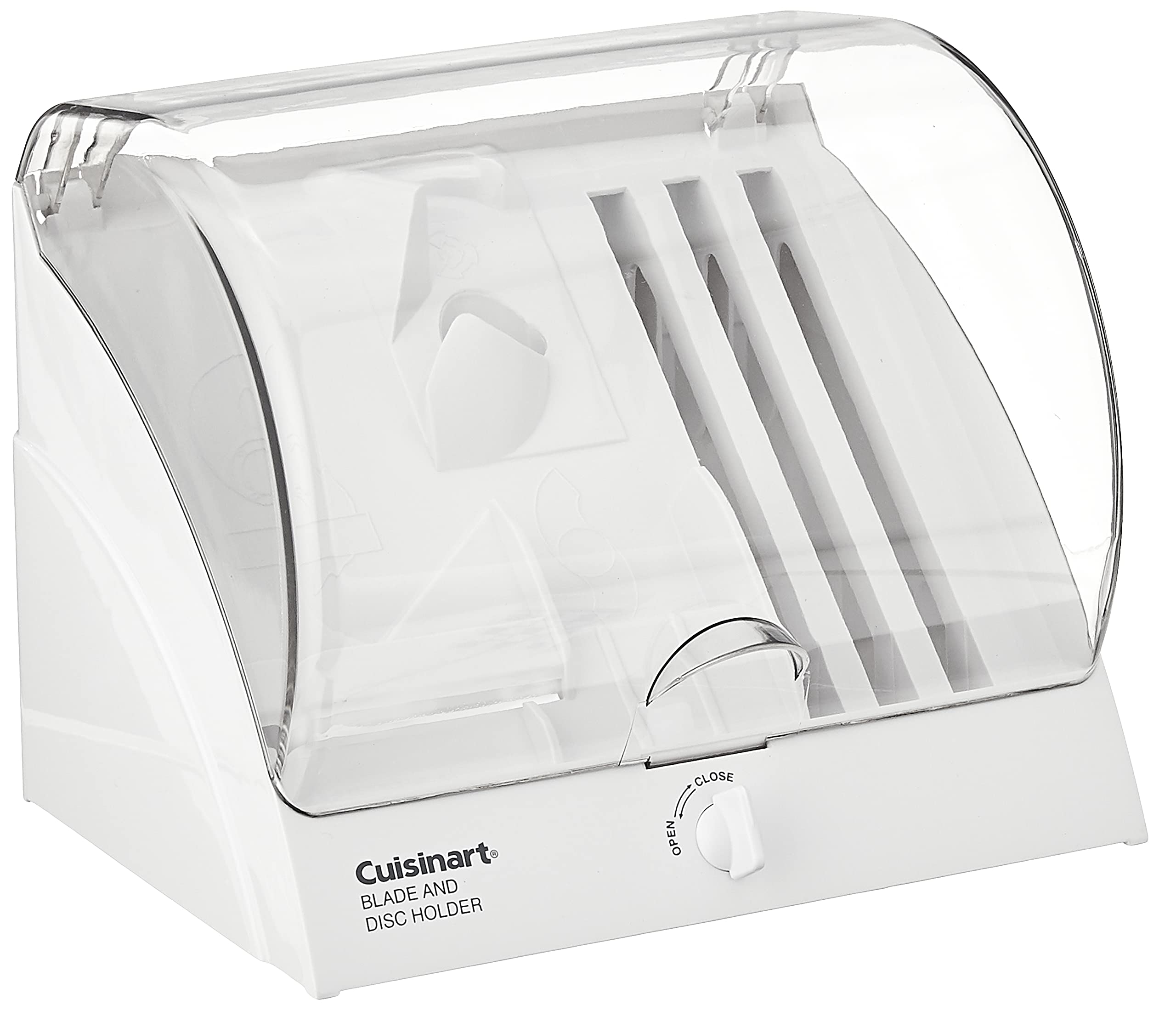 Cuisinart BDH-2 front view with clear lid showing organized tools and quick identification