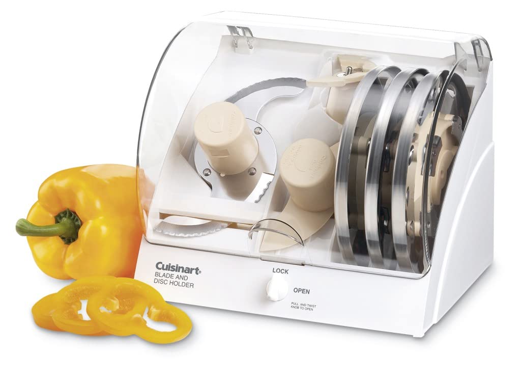 Cuisinart BDH-2 open revealing three blade and disc slots for safe protected storage