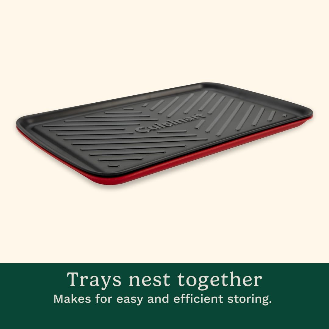 Cuisinart black serving tray presenting cooked burgers for safe serving
