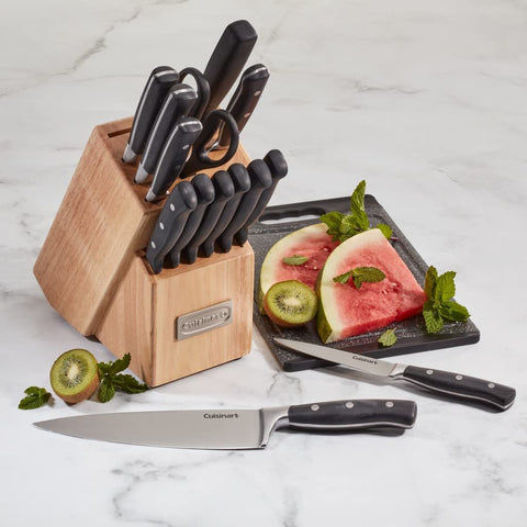 Cuisinart block with scale showing all tools and included sharpening steel