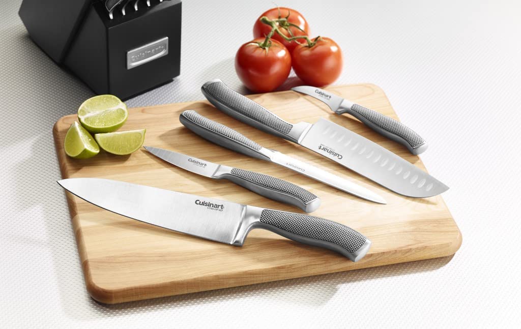 Cuisinart block with steak knives displayed illustrating countertop readiness