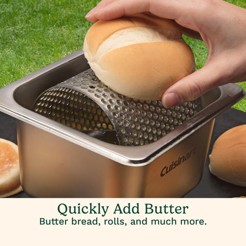 Cuisinart size comparison beside a bun showing practical scale and ease