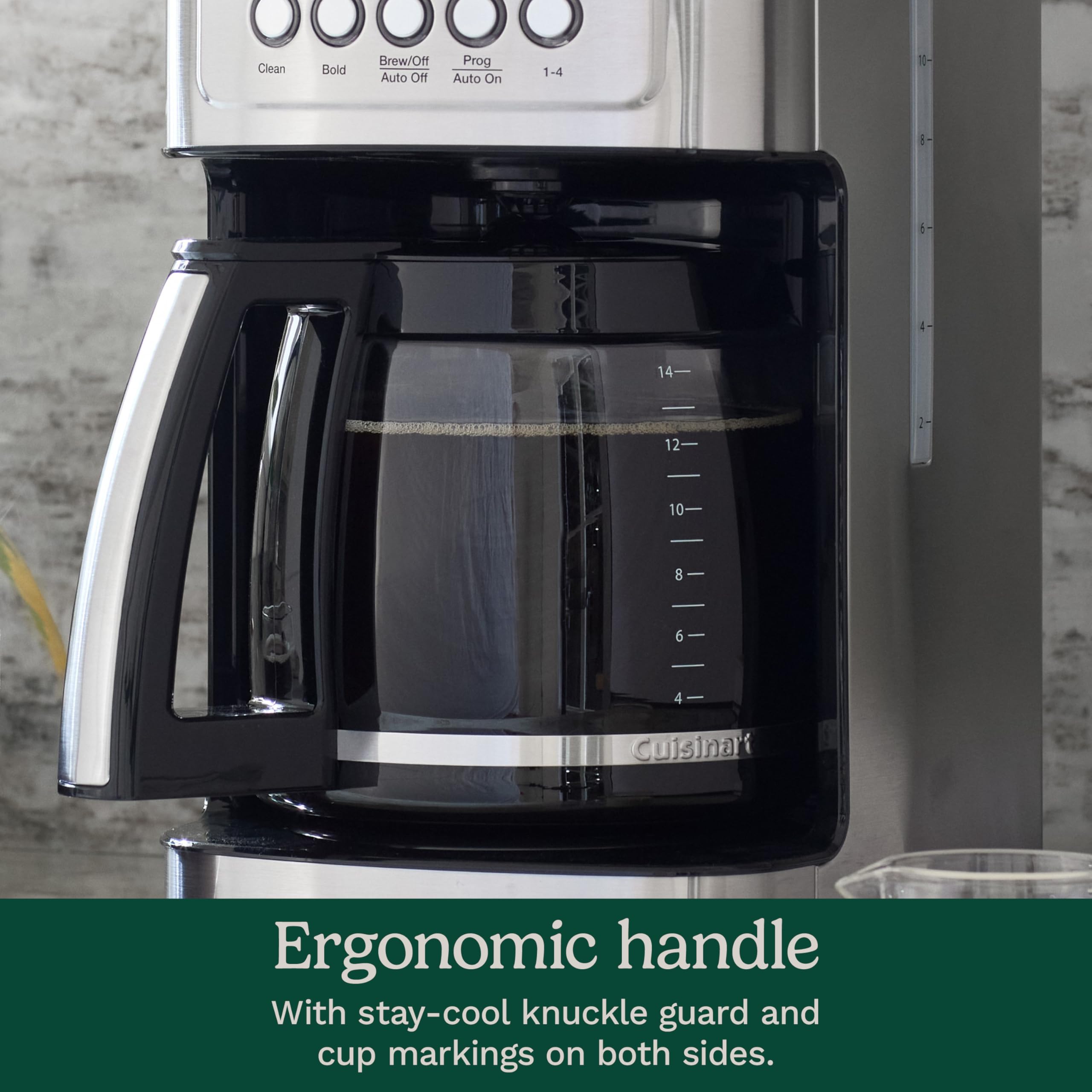 Cuisinart carafe seated in compatible DCC-series brewer demonstrating secure fit