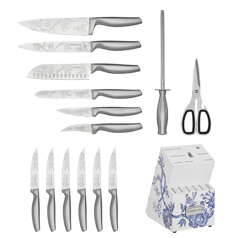 Cuisinart Caskata wood block on kitchen counter displaying decorative print and organized access