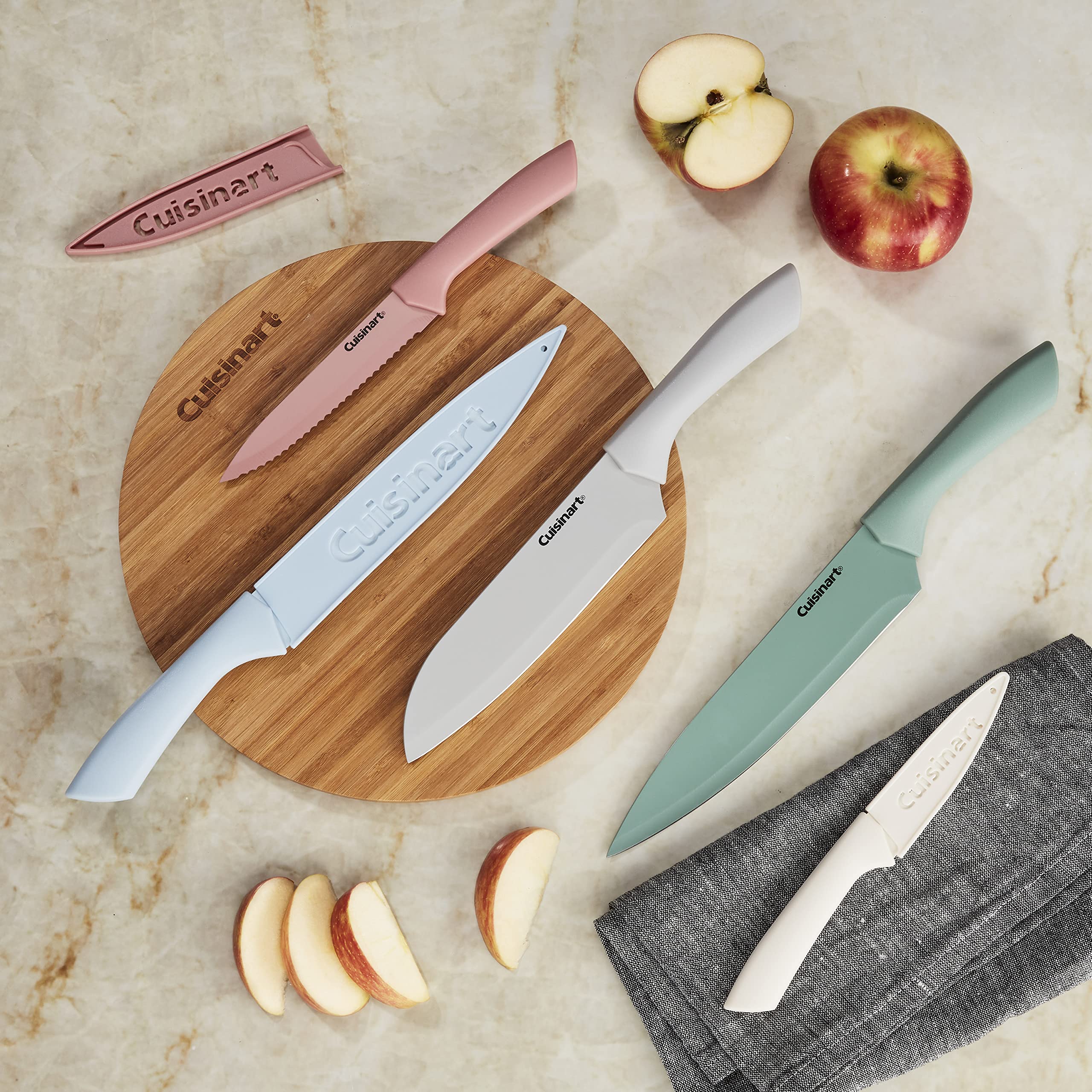 Cuisinart ceramic-coated blade close-up highlighting smooth nonstick finish and slicing ease