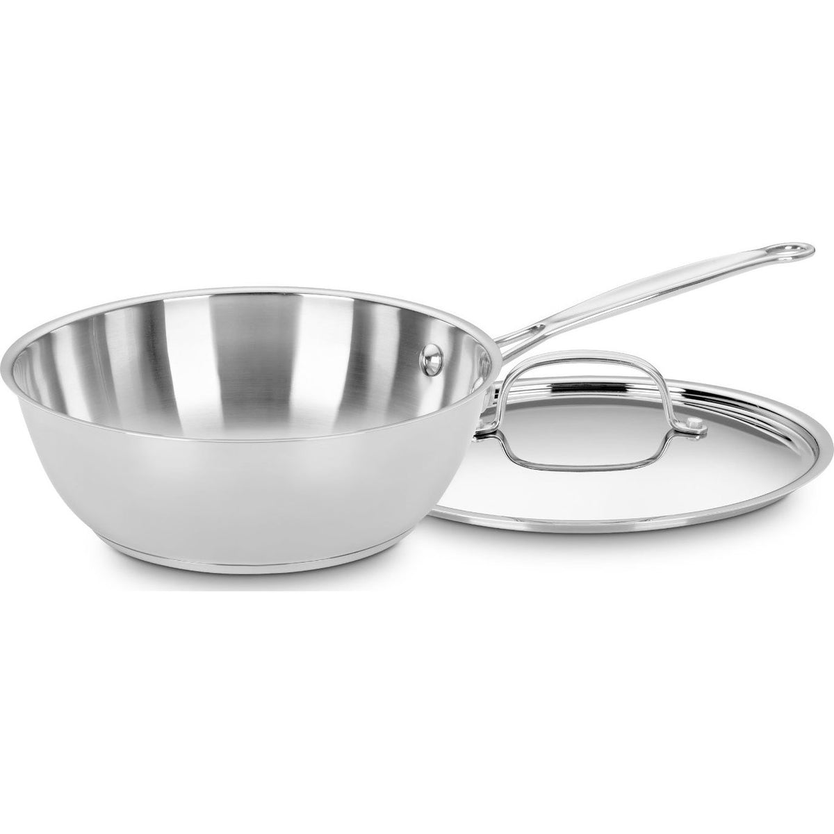 Cuisinart chef's classic front view showing pan and cover, highlighting even heating