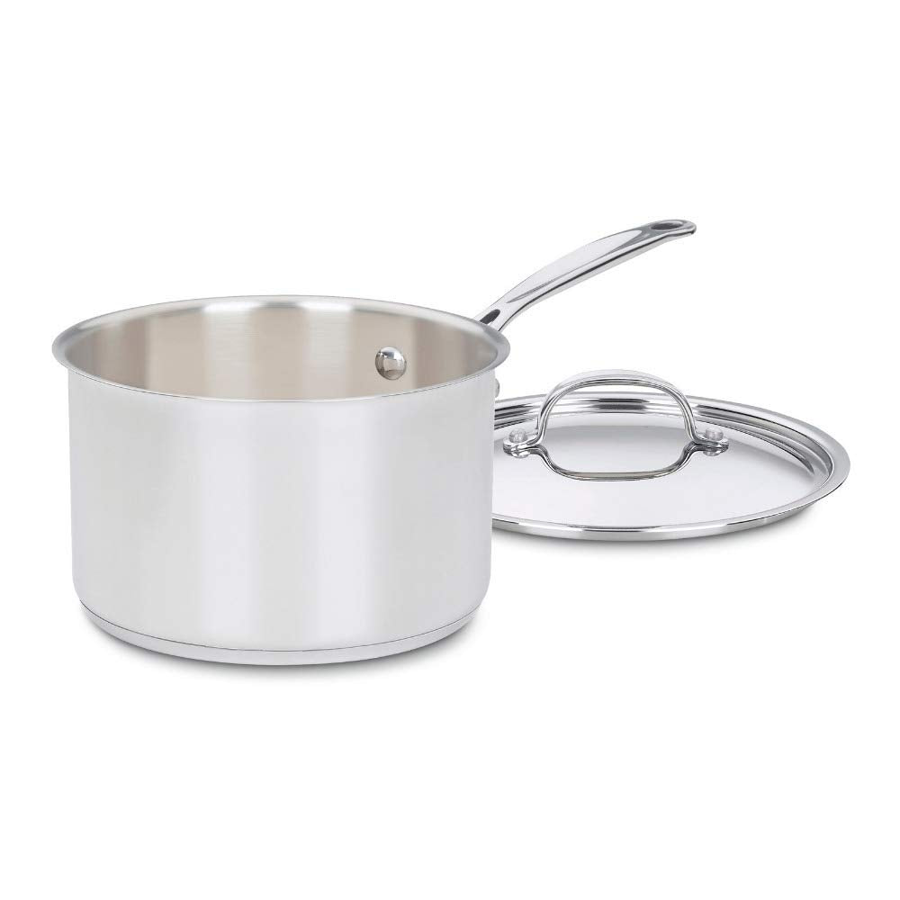 Cuisinart saucepan front view shows polished finish and snug lid for professional results