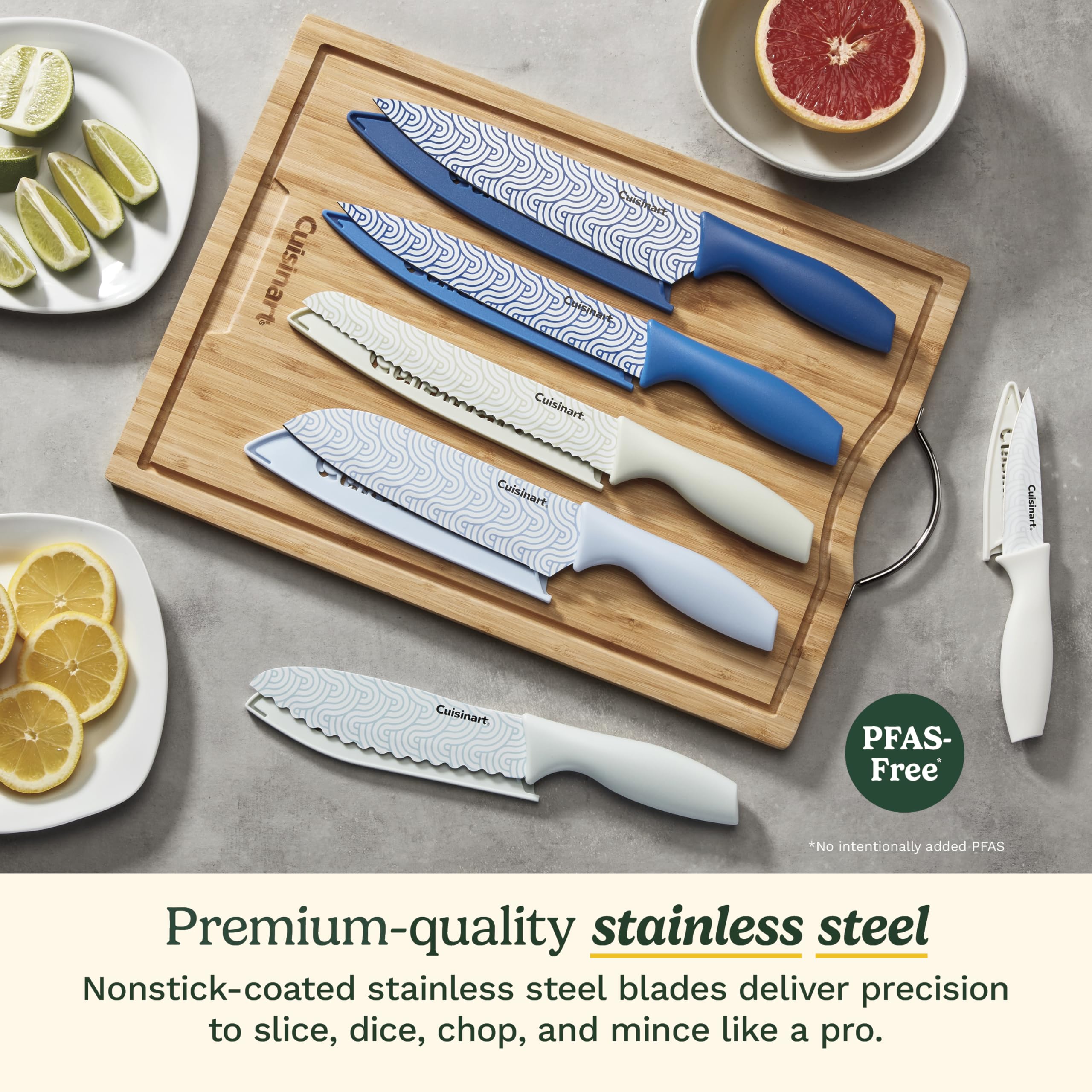 Cuisinart close-up of nonstick-coated stainless blade demonstrating easier food release