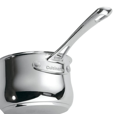 Cuisinart saucepan cooking on stovetop demonstrating even heat distribution benefit