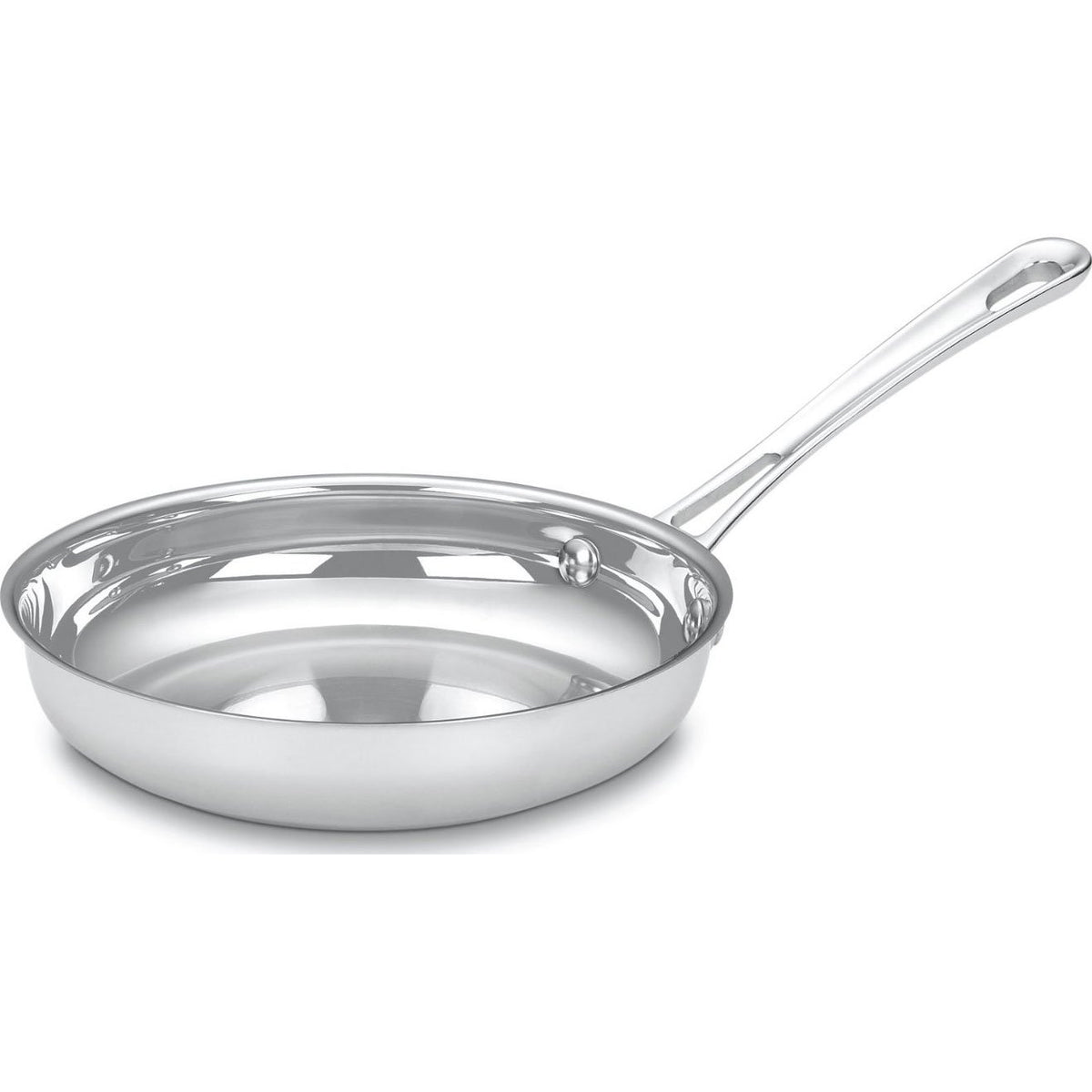 Cuisinart Contour Stainless 8-inch skillet front view shows polished surface and lid, durable performance