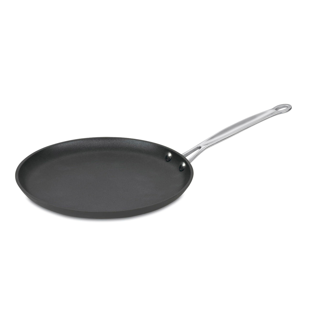 Cuisinart crepe pan front view showing flat surface and nonstick finish for even browning
