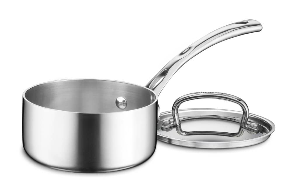 Cuisinart 1-quart saucepan front view showing compact profile and cover for versatile cooking