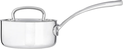 Cuisinart interior close-up highlighting tri-ply stainless finish and even-heating benefit