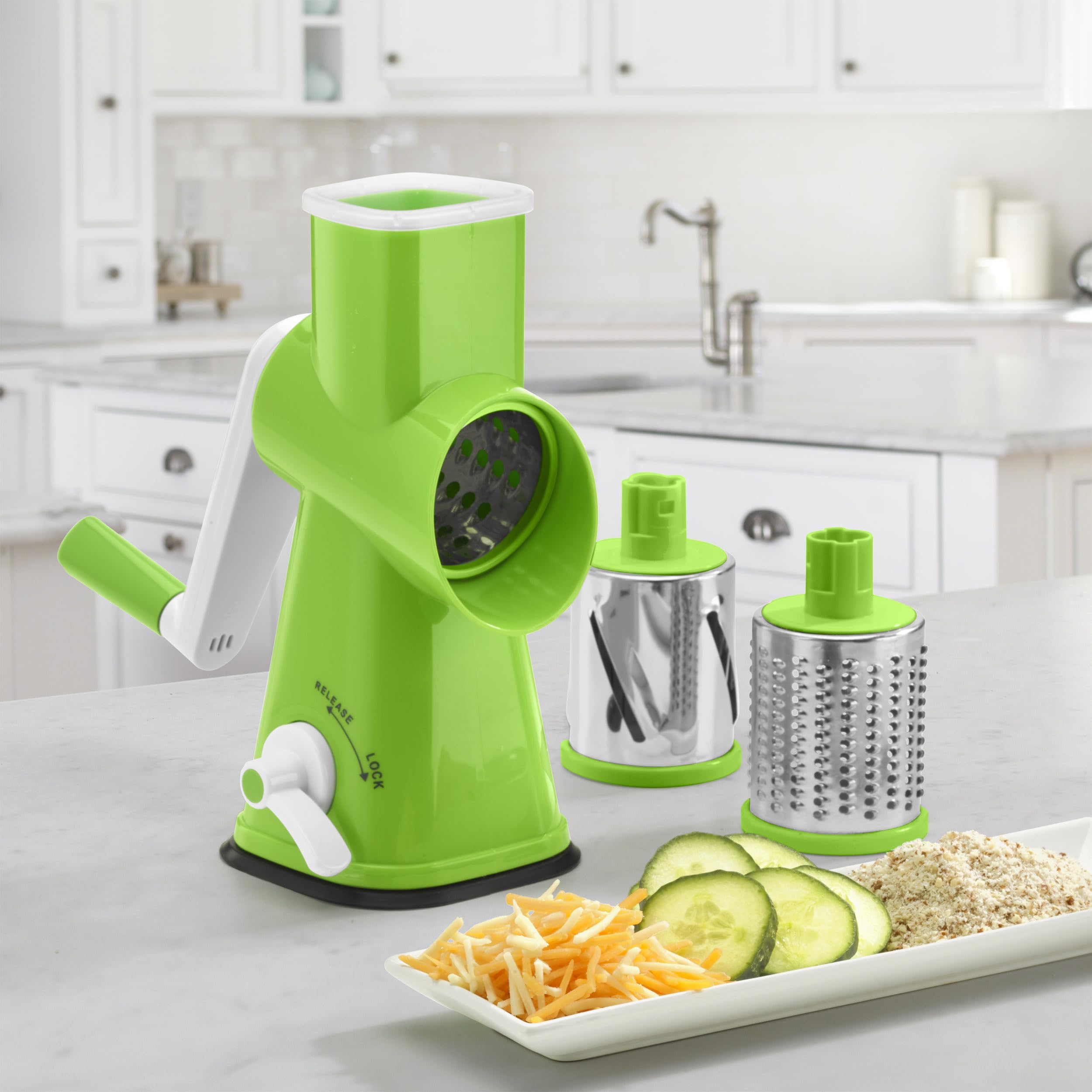 Cuisinart Fresh Slice beside ruler and cabinet to show compact size and easy storage
